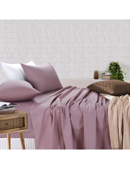 Amsons Royale Cotton Sheet Set - Fitted Flat Sheet With Pillowcases - Dusky Pink